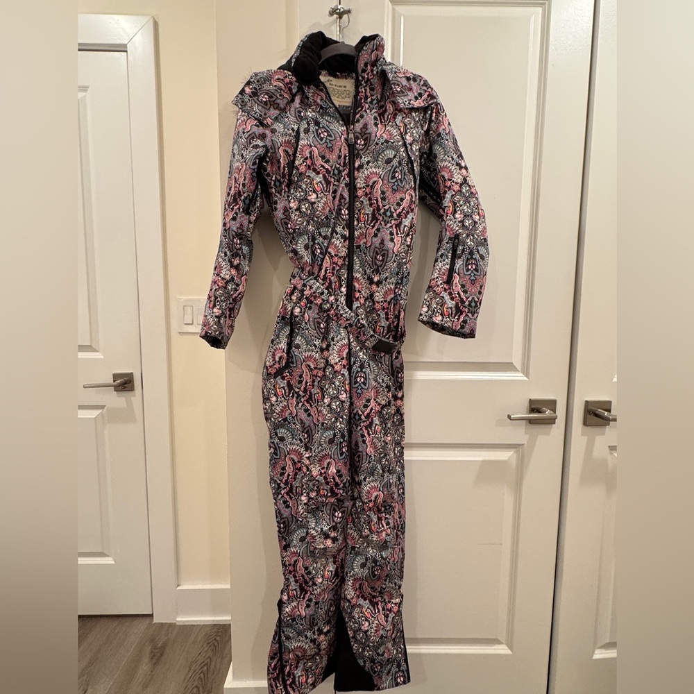 Odd Molly Floral Patterned Ski Jumpsuit with Parka Hood and Rescue Texhnology